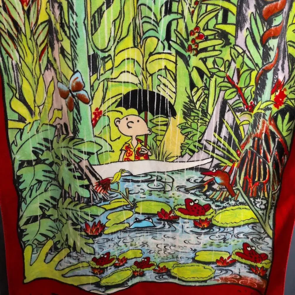 Vintage 90s 'Save The Rainforest' Graphic Green Red Cotton Beach Towel 60
